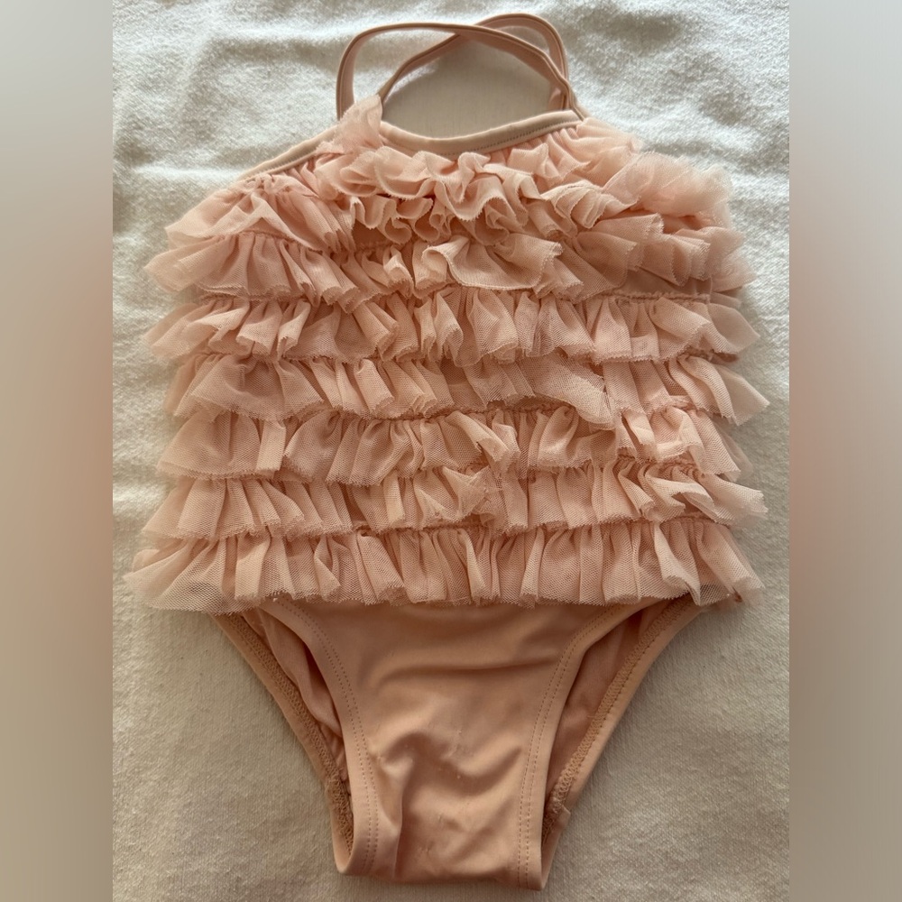 Baby Girl Baby Gap Peach Onepiece Swimwear with Tuille.  Size 6-12 Months.